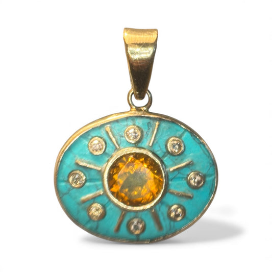 SOL Pendant, Turquoise with Citrine & Champagne Diamonds