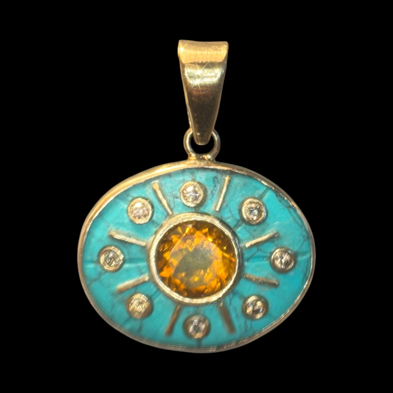 SOL Pendant, Turquoise with Citrine & Champagne Diamonds