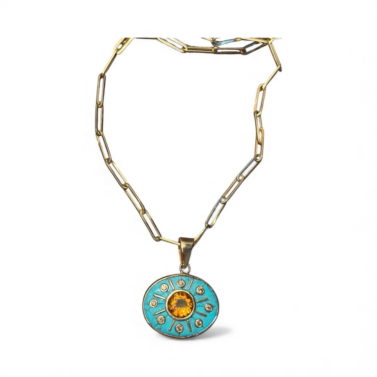 SOL Pendant, Turquoise with Citrine & Champagne Diamonds