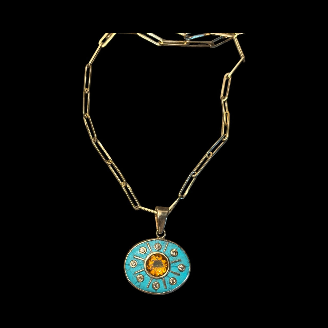 SOL Pendant, Turquoise with Citrine & Champagne Diamonds
