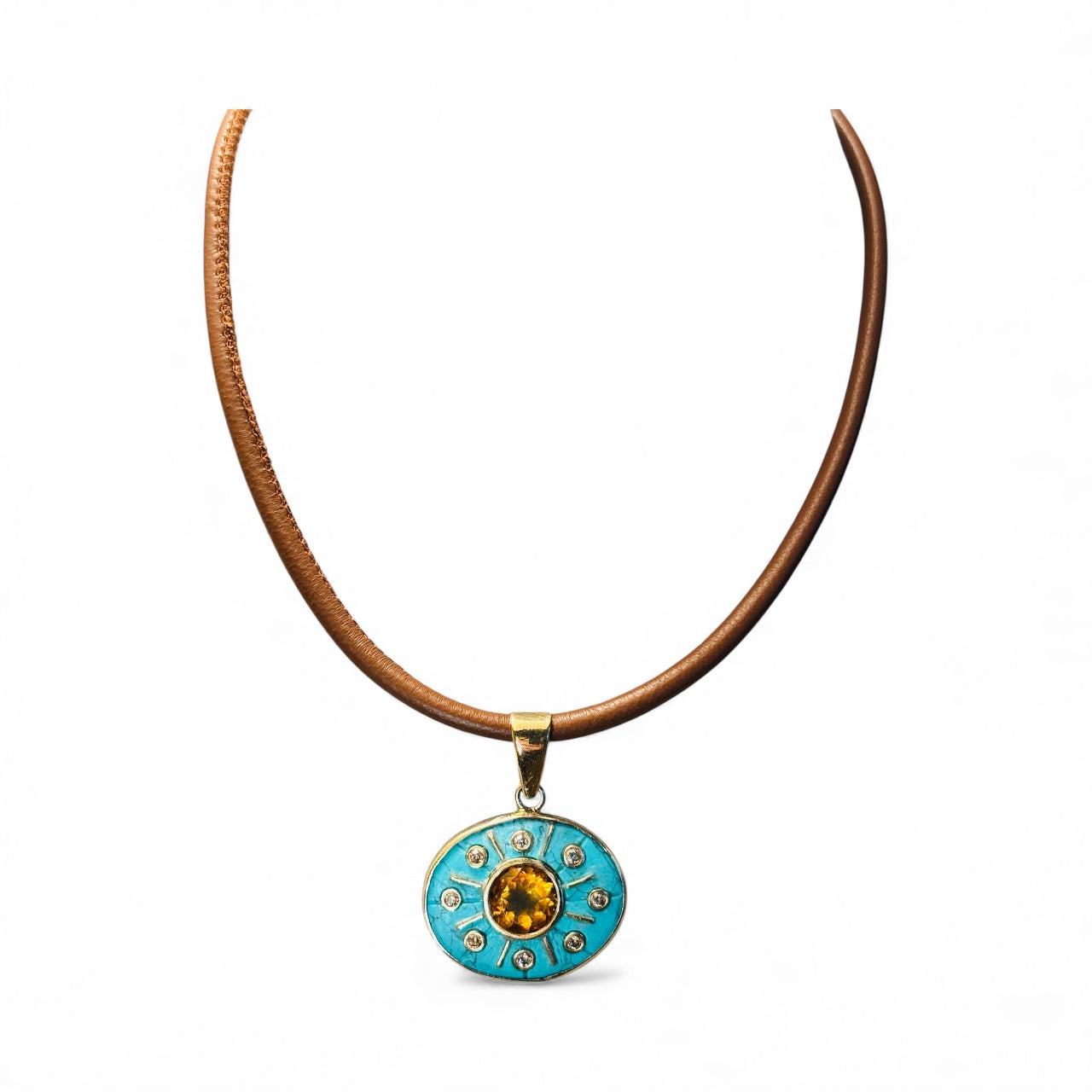 SOL Pendant, Turquoise with Citrine & Champagne Diamonds