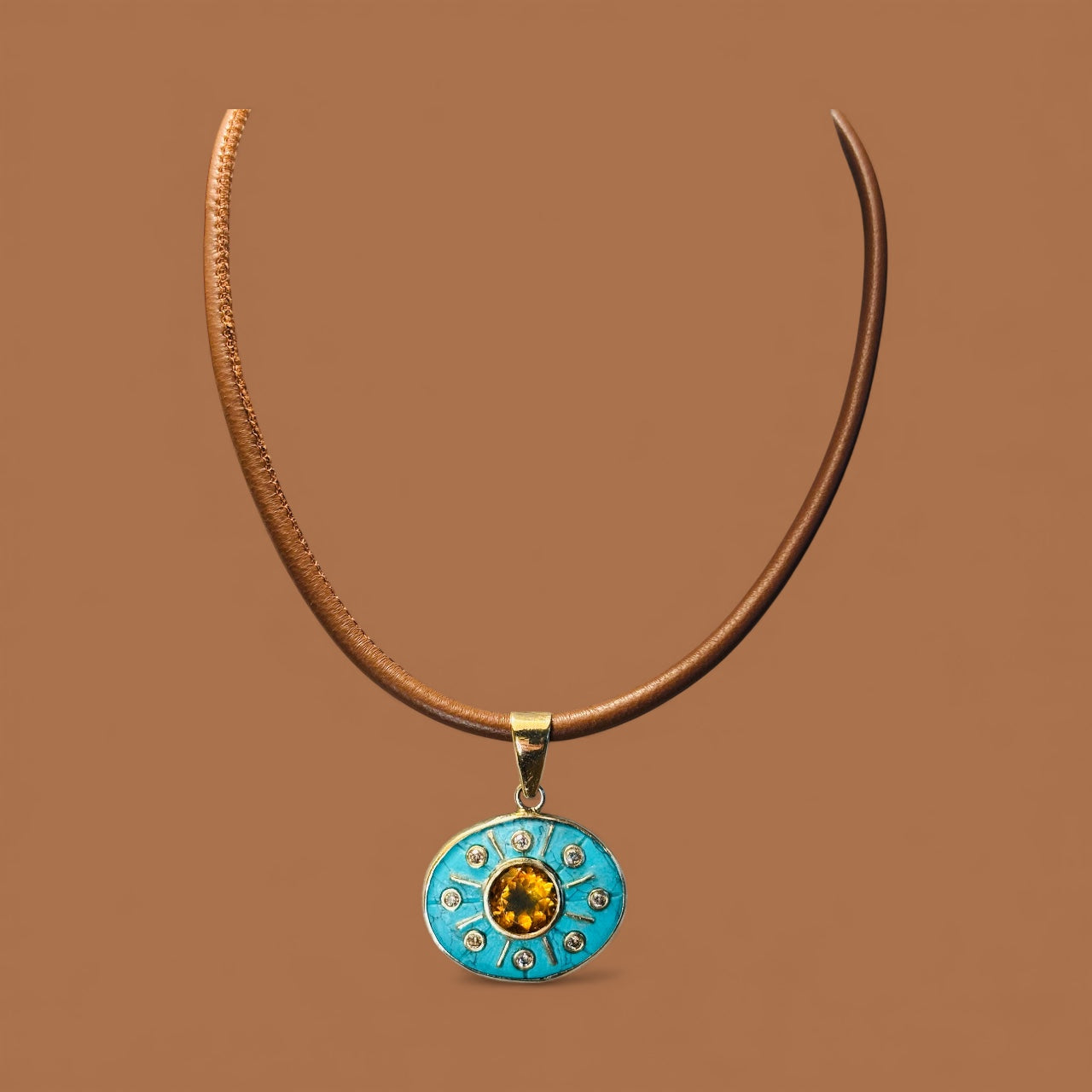 SOL Pendant, Turquoise with Citrine & Champagne Diamonds