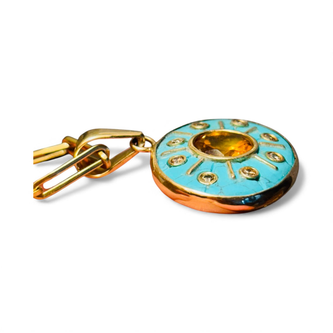 SOL Pendant, Turquoise with Citrine & Champagne Diamonds