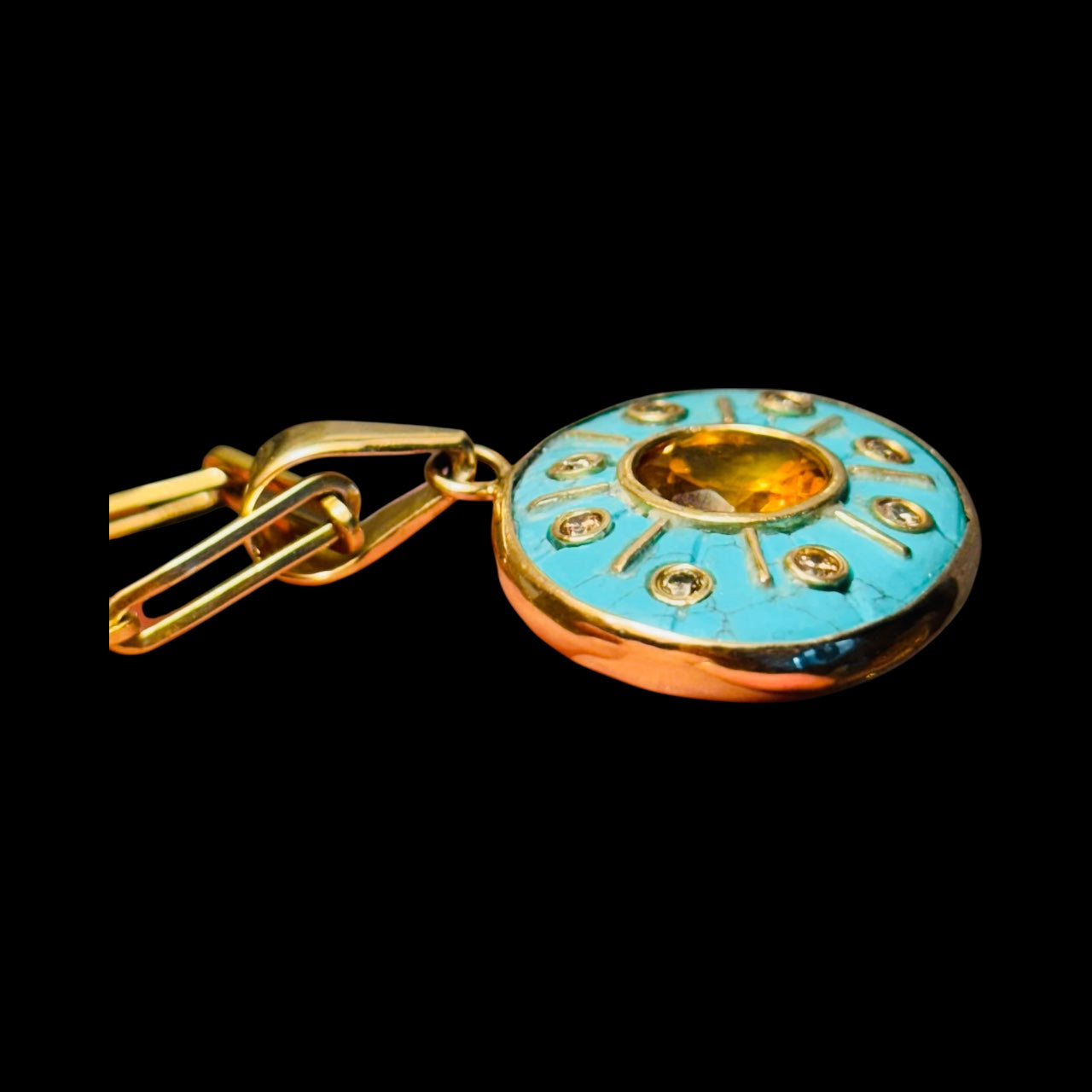 SOL Pendant, Turquoise with Citrine & Champagne Diamonds