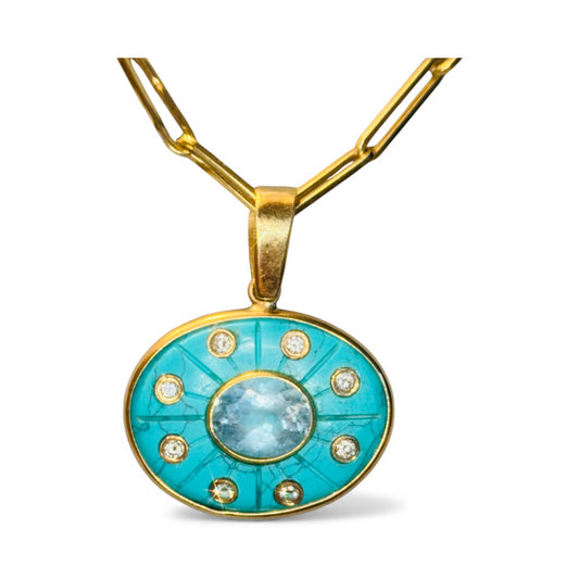 SOL Pendant, Turquoise, Sky Blue Topaz & Diamonds