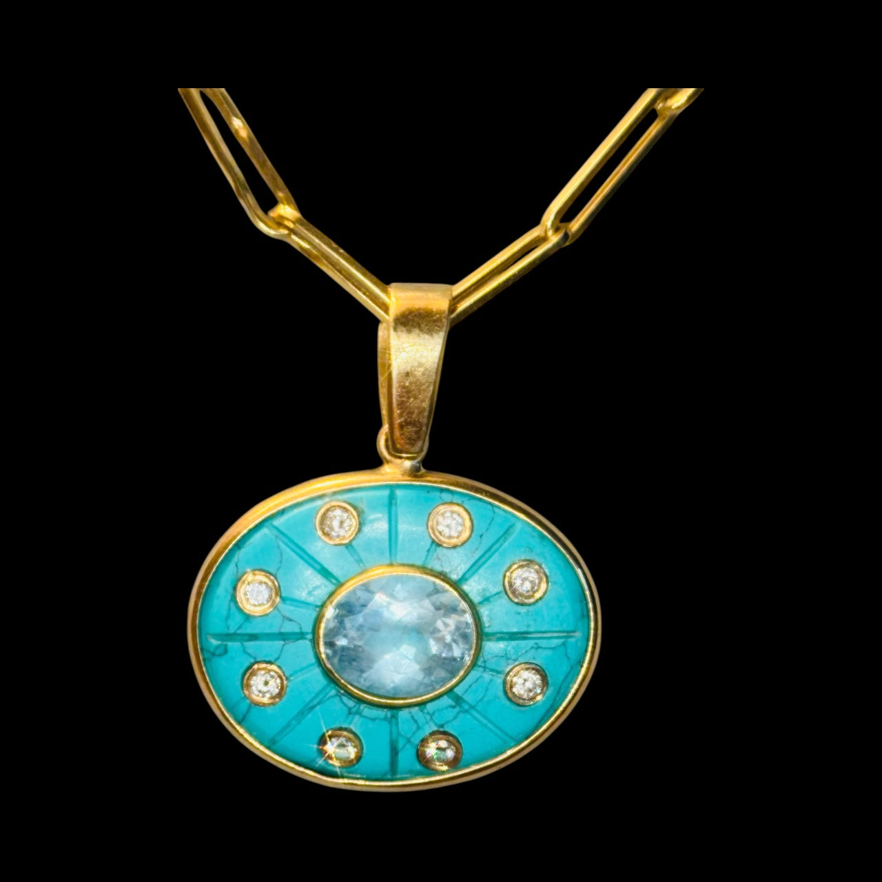 SOL Pendant, Turquoise, Sky Blue Topaz & Diamonds