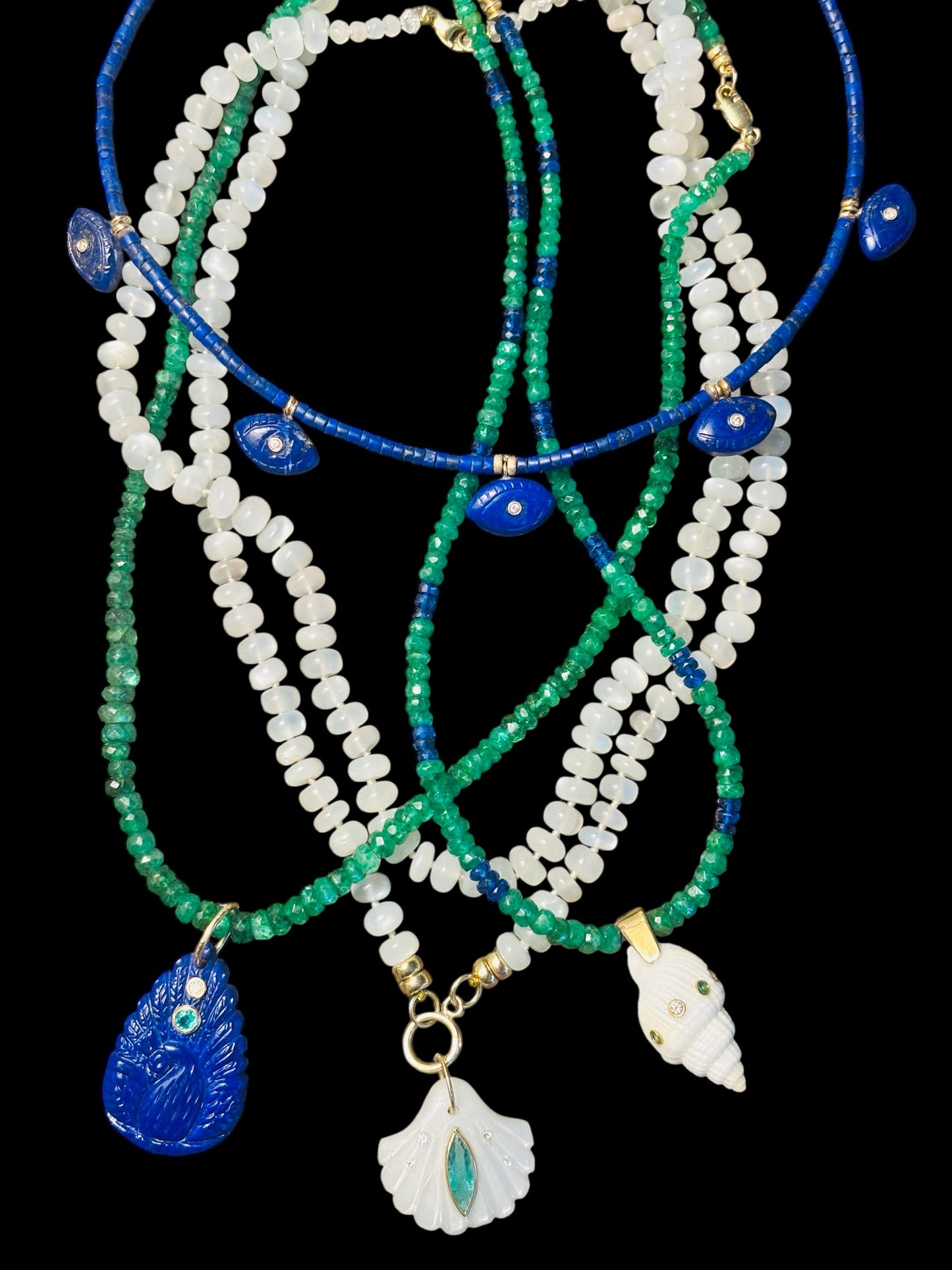 Emerald and Blue Sapphire Necklace, 16”