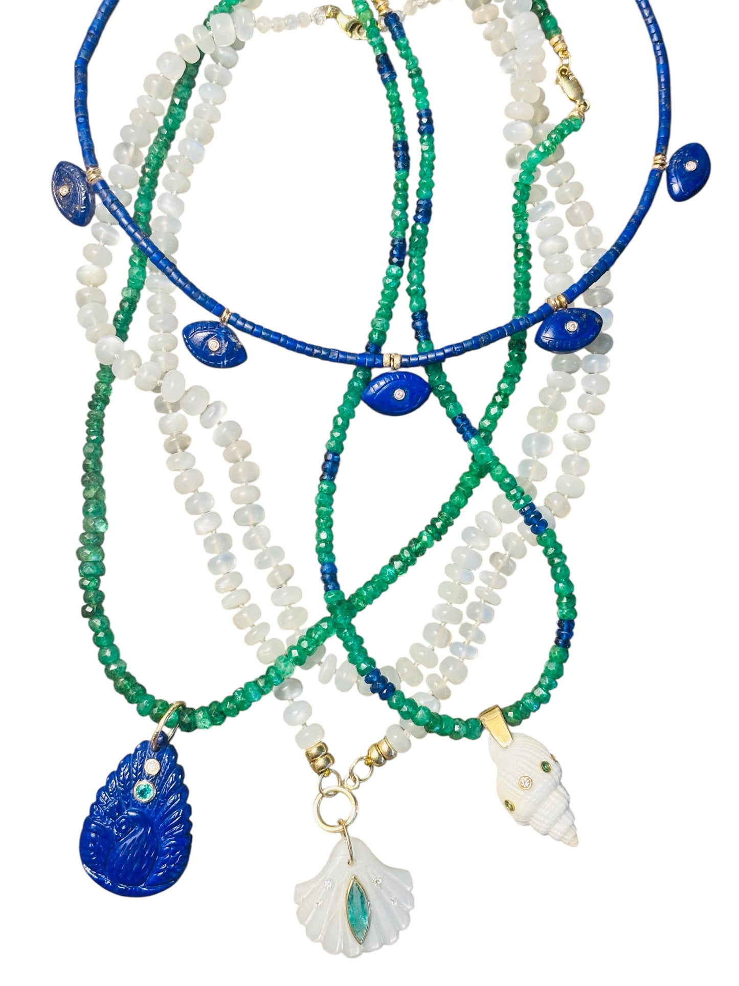 Emerald and Blue Sapphire Necklace, 16”