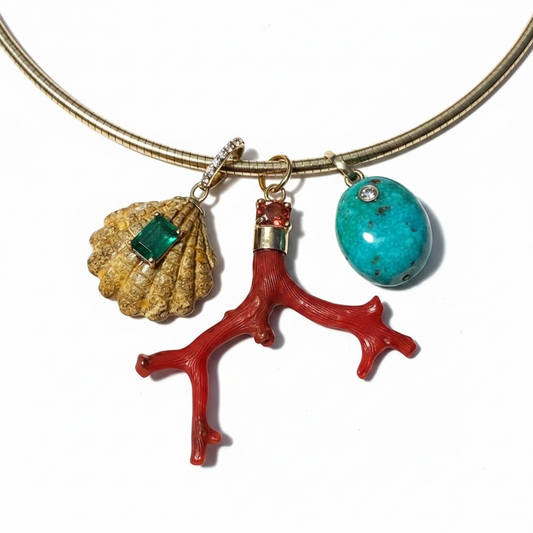 Coral Pendant with Orange Spinel & 14k Gold