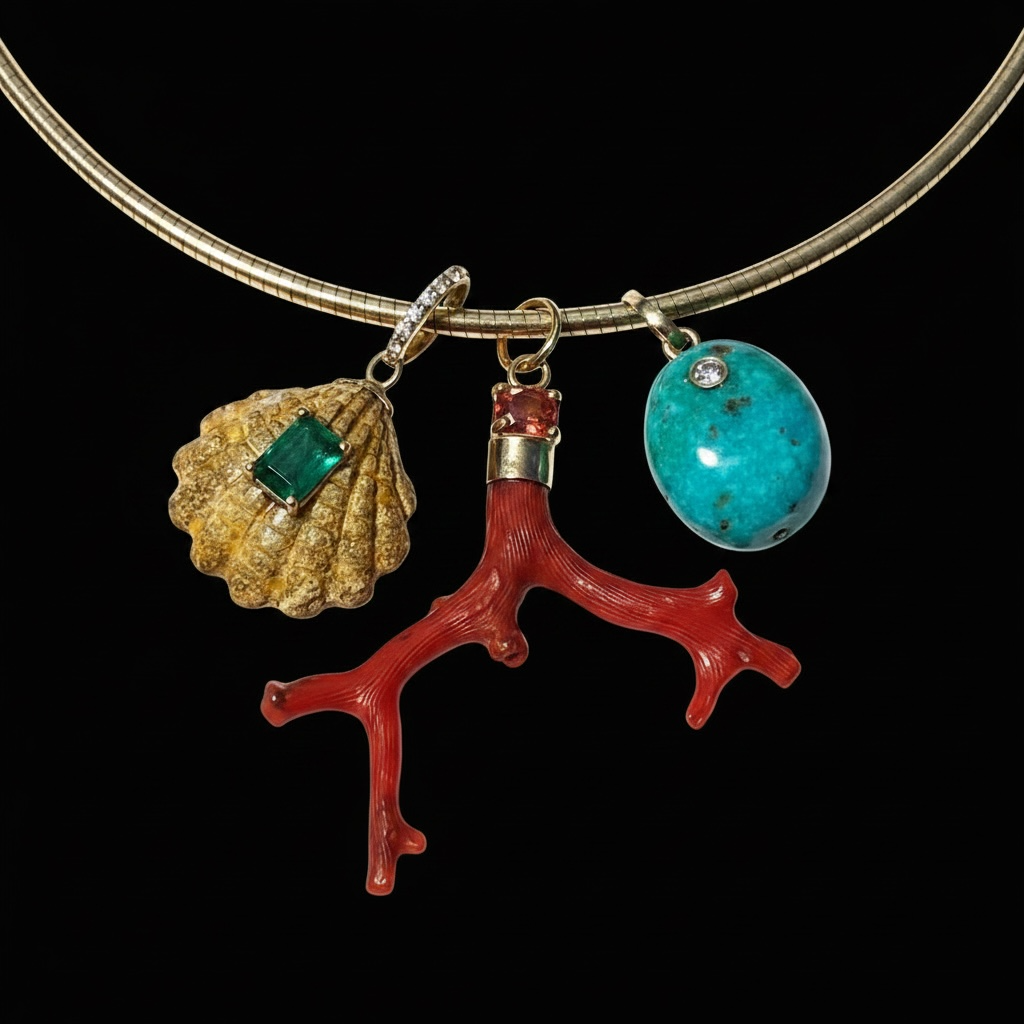 Australian Boulder Opal Shell Pendant with Emerald and Diamond Bail