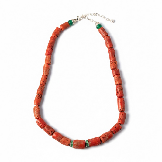 Coral and Emerald Necklace with 14k Gold