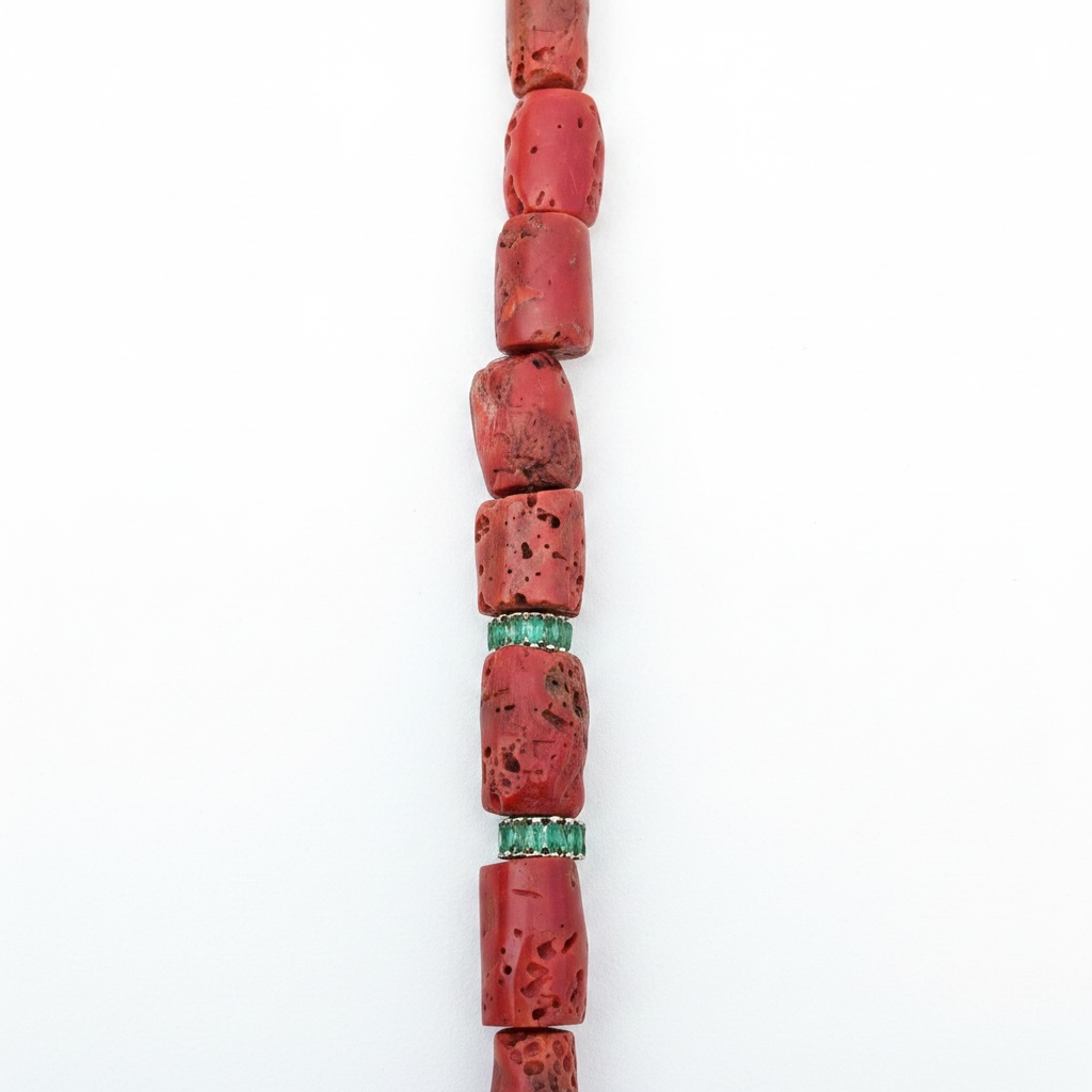 Coral and Emerald Necklace with 14k Gold