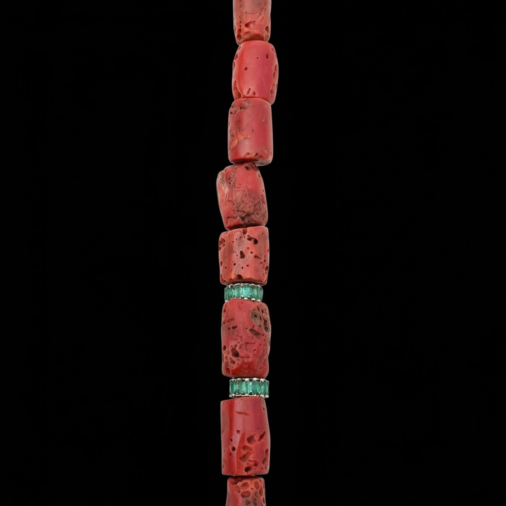 Coral and Emerald Necklace with 14k Gold