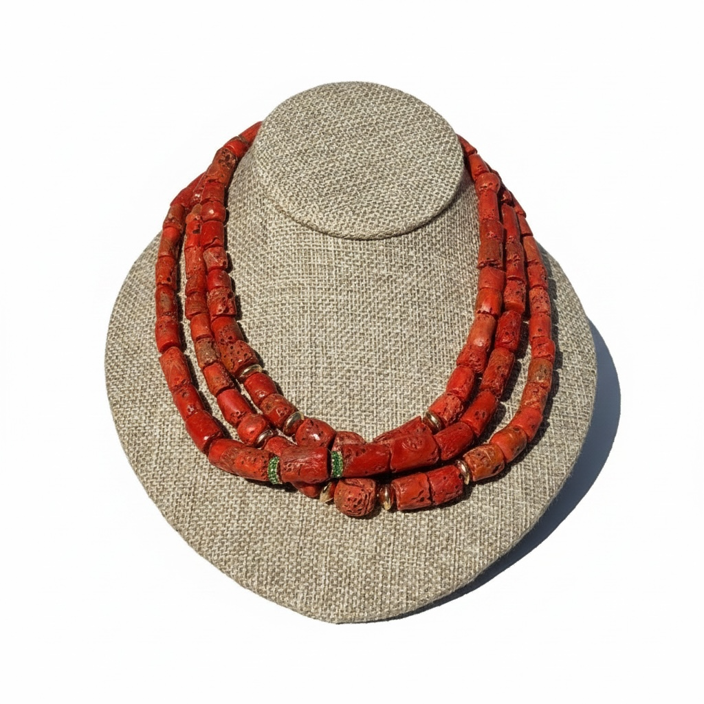 Coral and Emerald Necklace with 14k Gold
