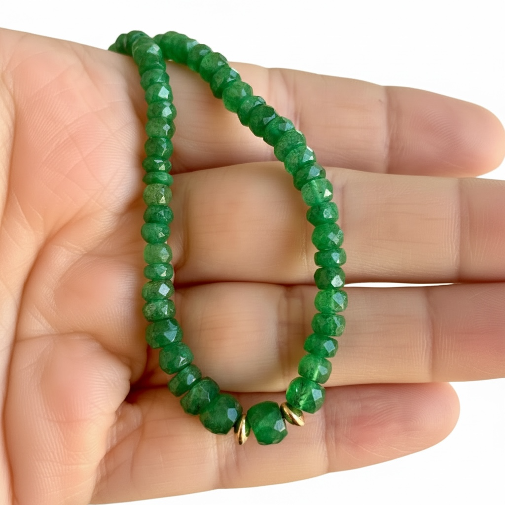 Emerald and 14k Gold Rondelle Beaded Necklace, 16”