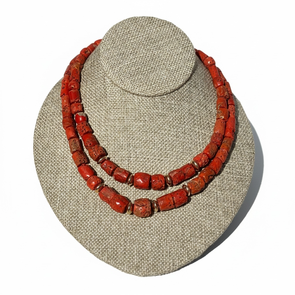 Coral and 14k Gold Necklace, 18”