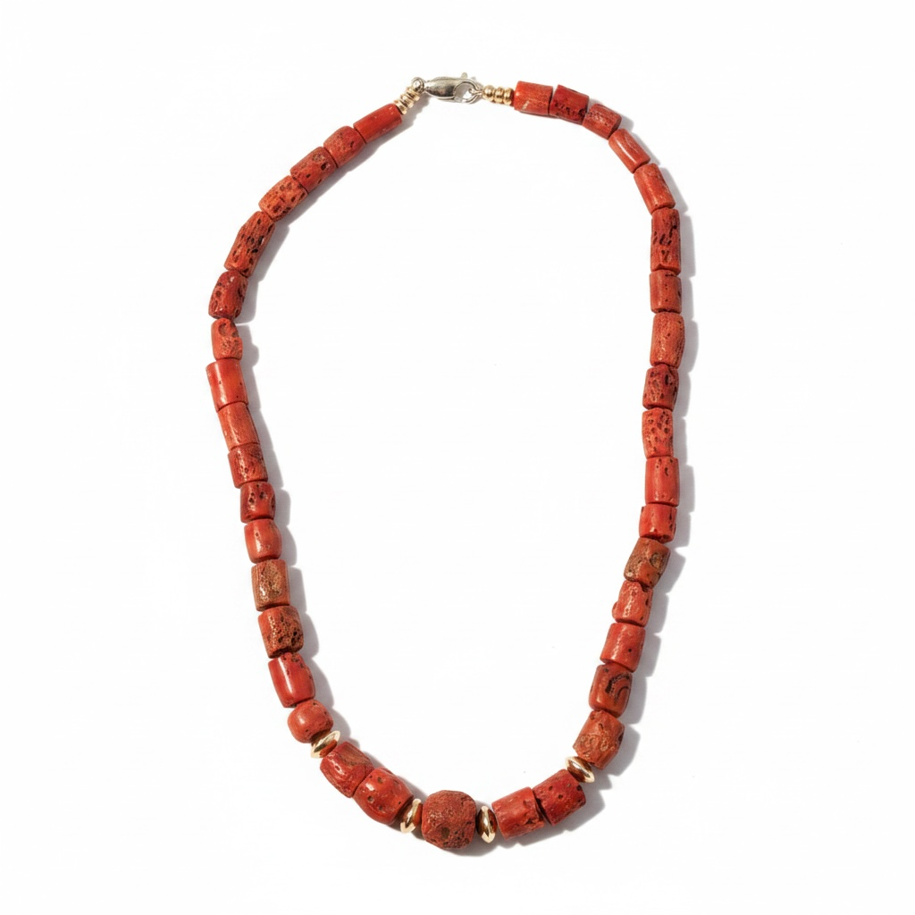 Coral and 14k Gold Necklace, 18”