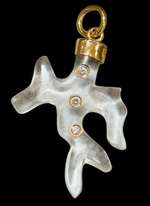 Rock Crystal & Diamond Coral Pendant with 14k Gold
