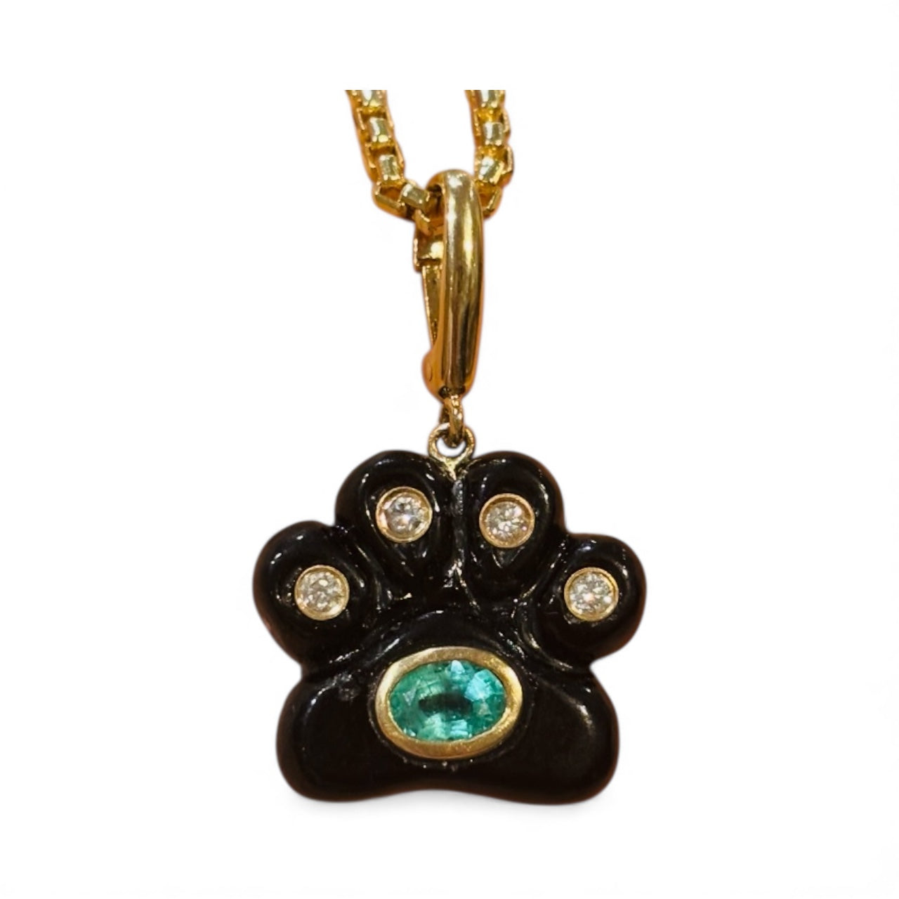 Dog Paw Pendant, Black Onyx, Diamonds & Emerald