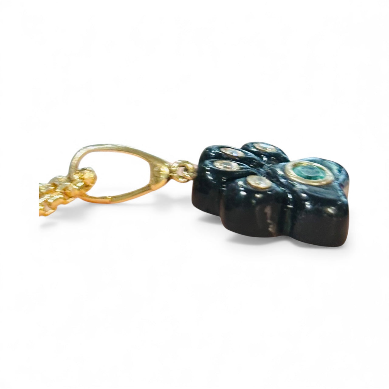 Dog Paw Pendant, Black Onyx, Diamonds & Emerald