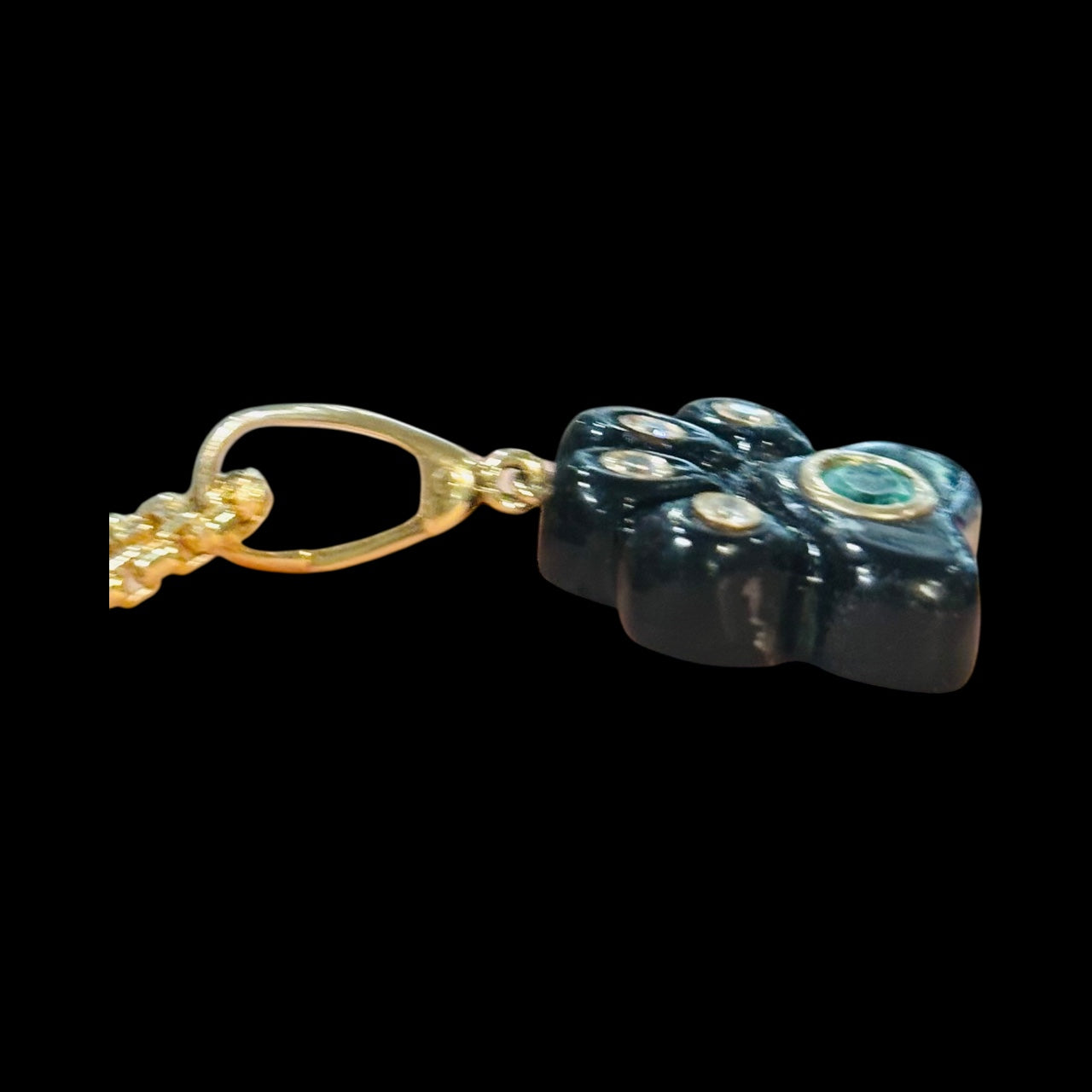Dog Paw Pendant, Black Onyx, Diamonds & Emerald