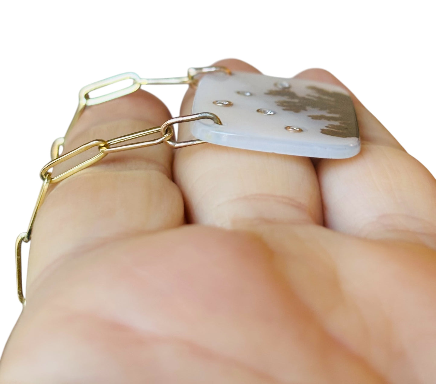 Dendritic Agate Necklace with Diamonds