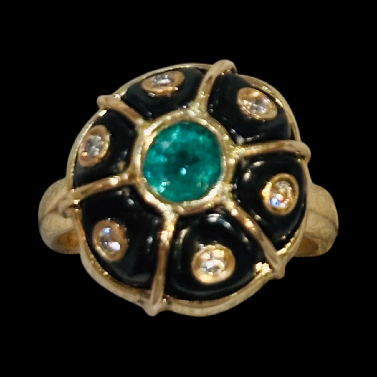 FLORA Ring: Black Onyx, Emerald & Diamonds