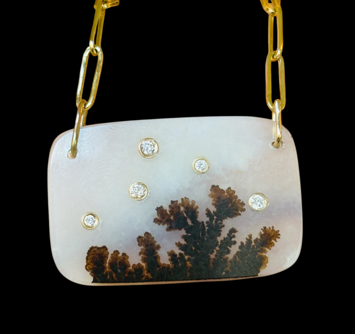 Dendritic Agate Necklace with Diamonds