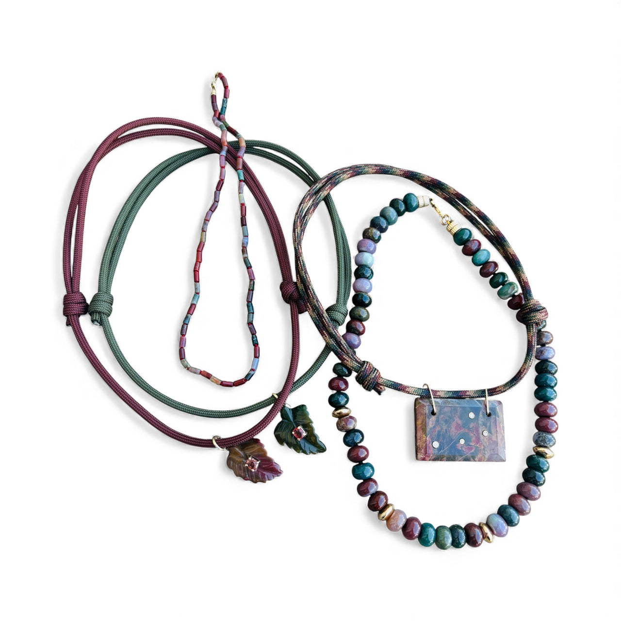 Indian Agate & Spinel Paracord Necklace