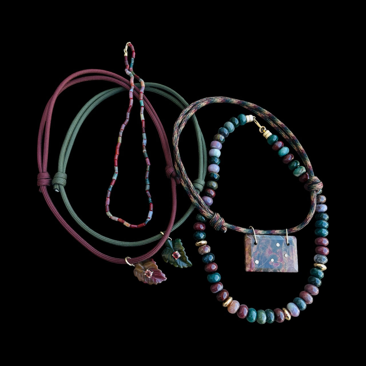 Indian Agate & Spinel Paracord Necklace