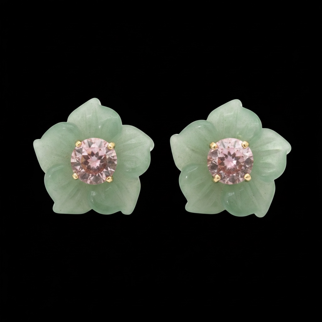 FLORA Stud Earrings, Green Aventurine with Pink Tourmaline & 14k Gold
