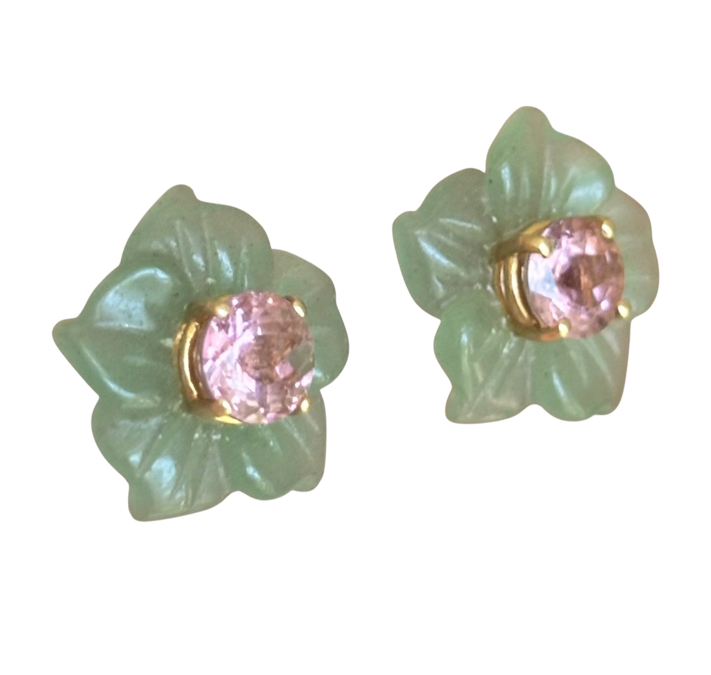 FLORA Stud Earrings, Green Aventurine with Pink Tourmaline & 14k Gold