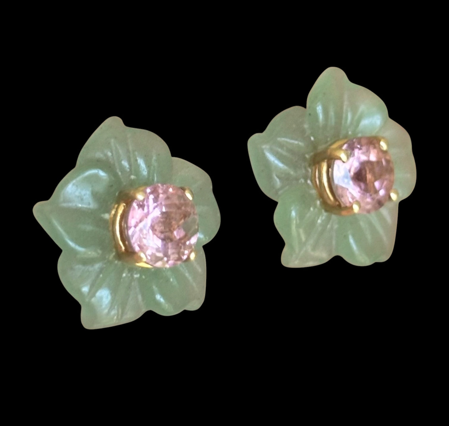 FLORA Stud Earrings, Green Aventurine with Pink Tourmaline & 14k Gold