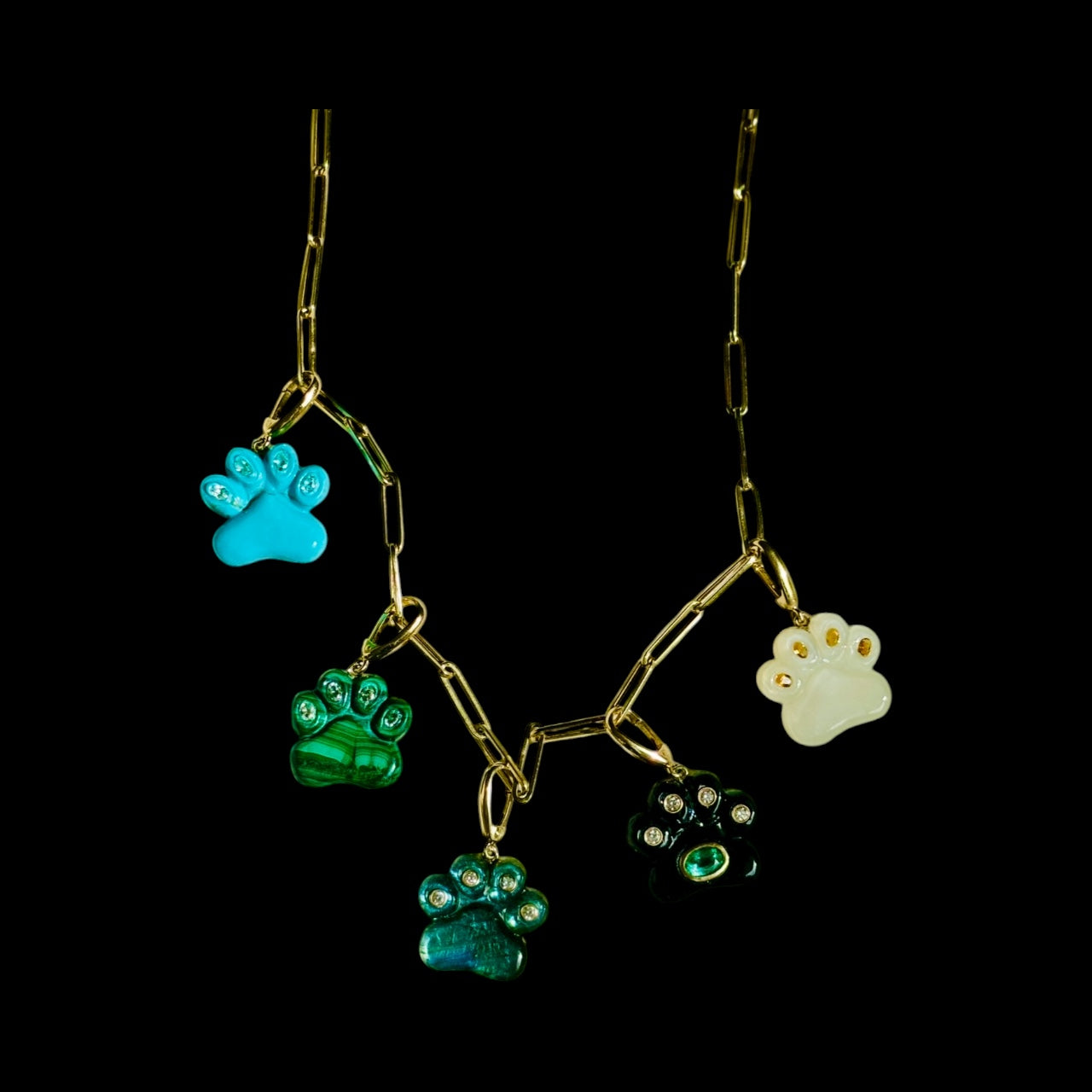Dog Paw Pendant, Malachite & Diamonds