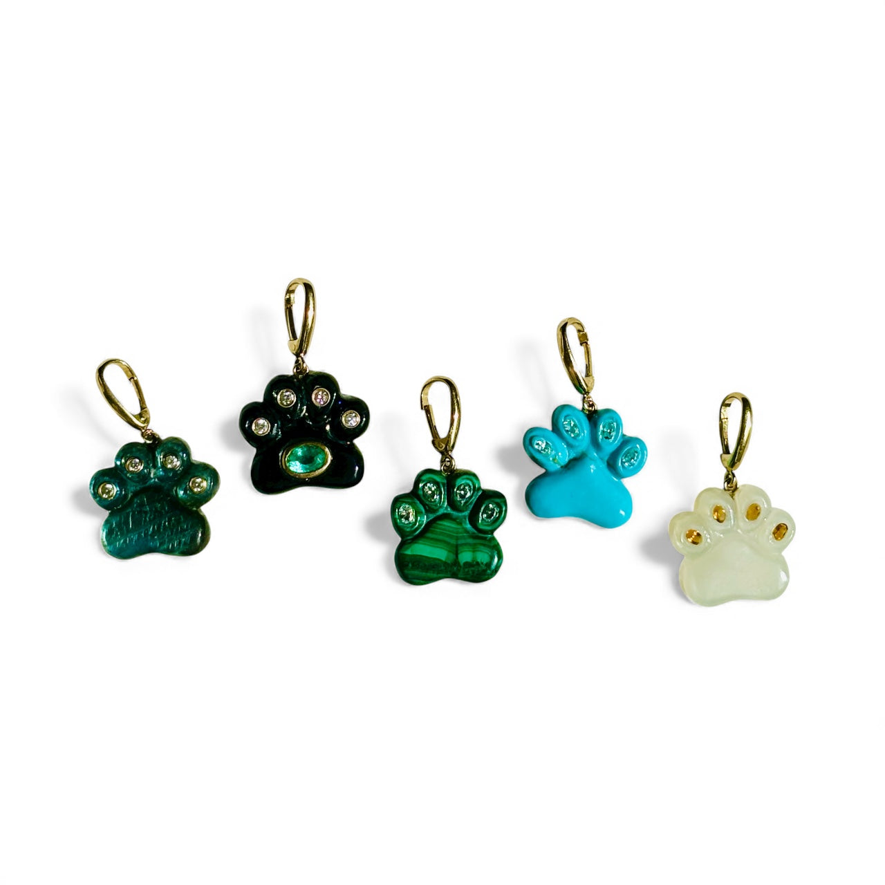 Dog Paw Pendant, Malachite & Diamonds
