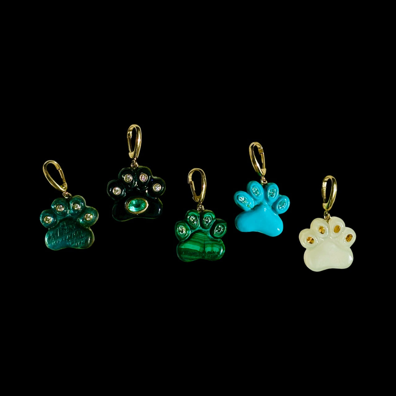 Dog Paw Pendant, Malachite & Diamonds