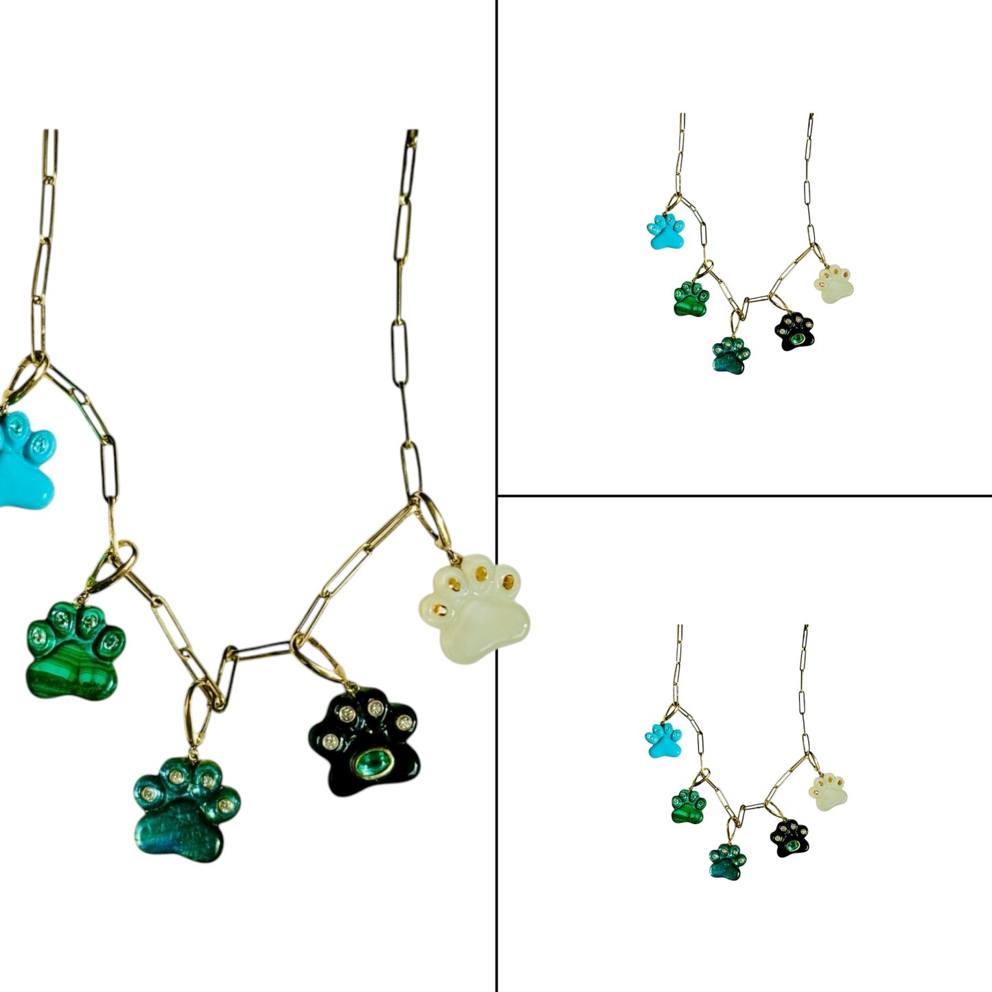 Dog Paw Pendant, Black Onyx, Diamonds & Emerald