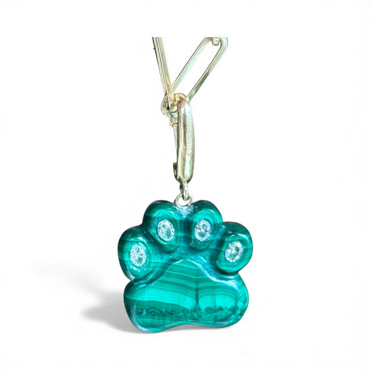 Dog Paw Pendant, Malachite & Diamonds