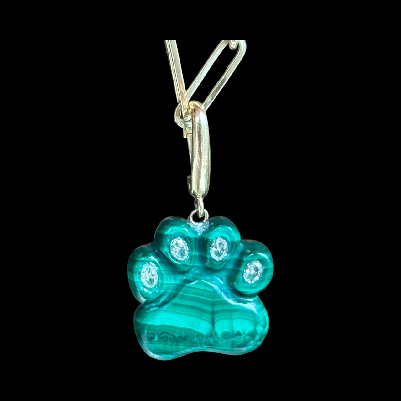 Dog Paw Pendant, Malachite & Diamonds
