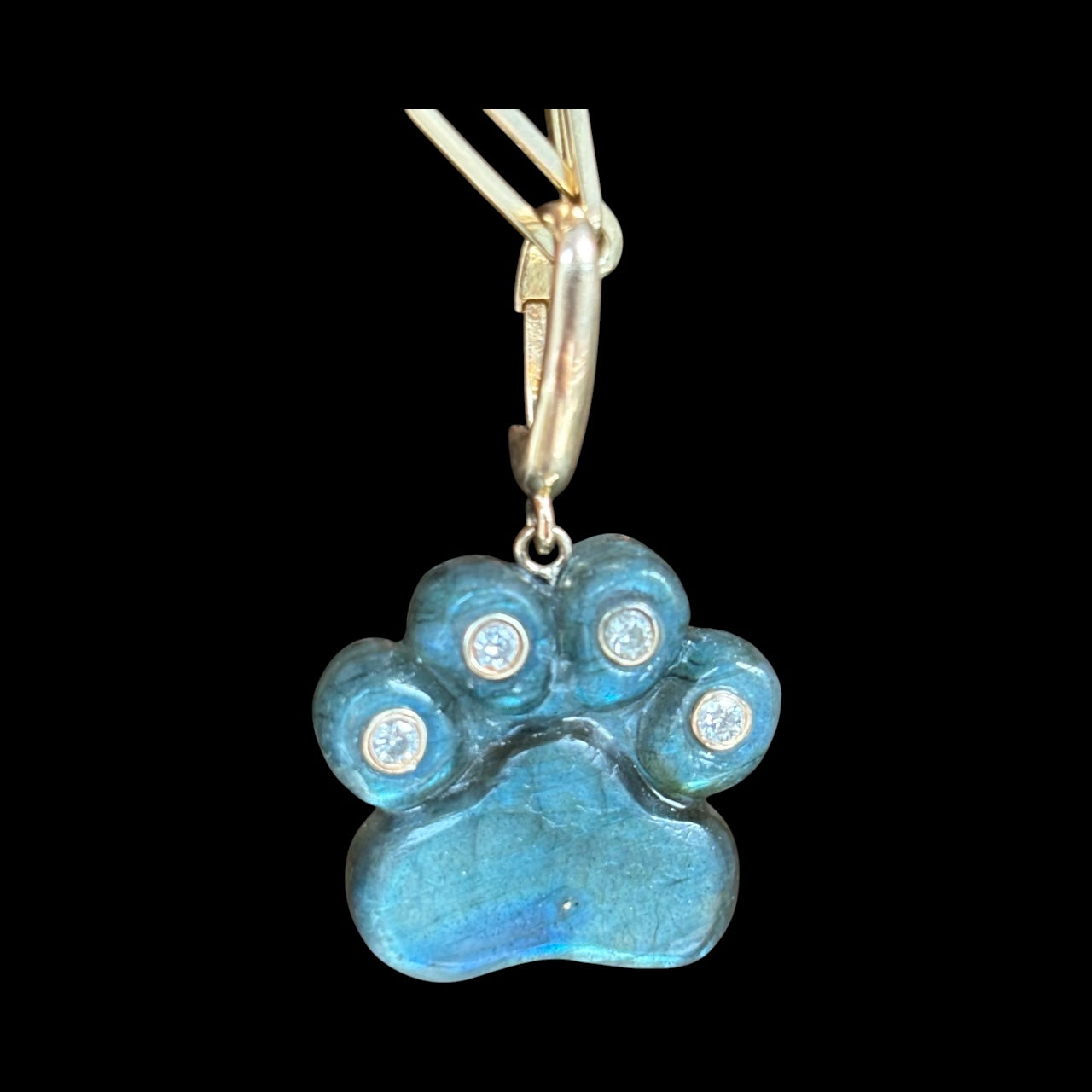 Dog Paw Pendant, Labradorite & Diamonds