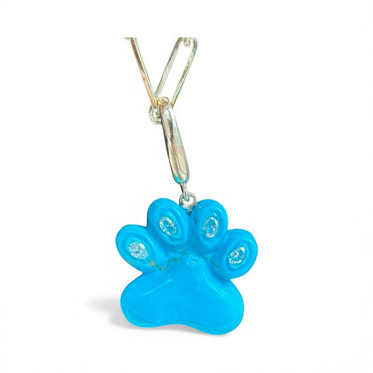Dog Paw Pendant, Turquoise with Diamonds