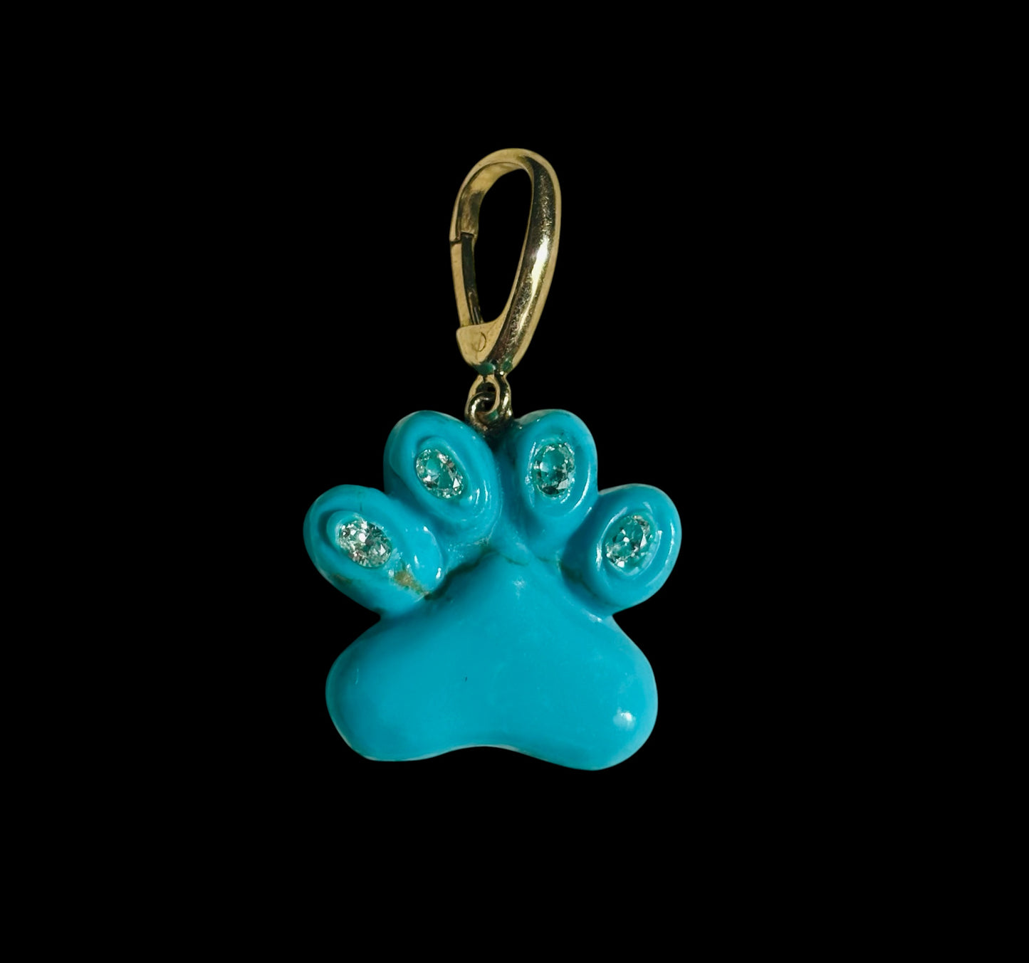 Dog Paw Pendant, Turquoise with Diamonds