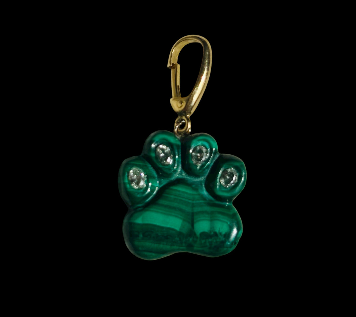Dog Paw Pendant, Malachite & Diamonds