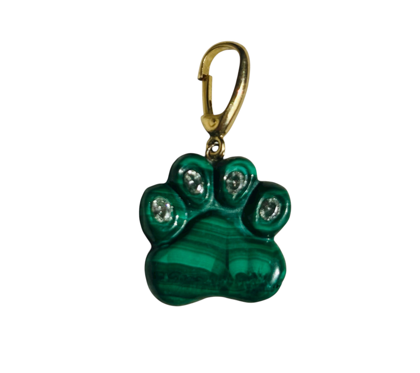 Dog Paw Pendant, Malachite & Diamonds