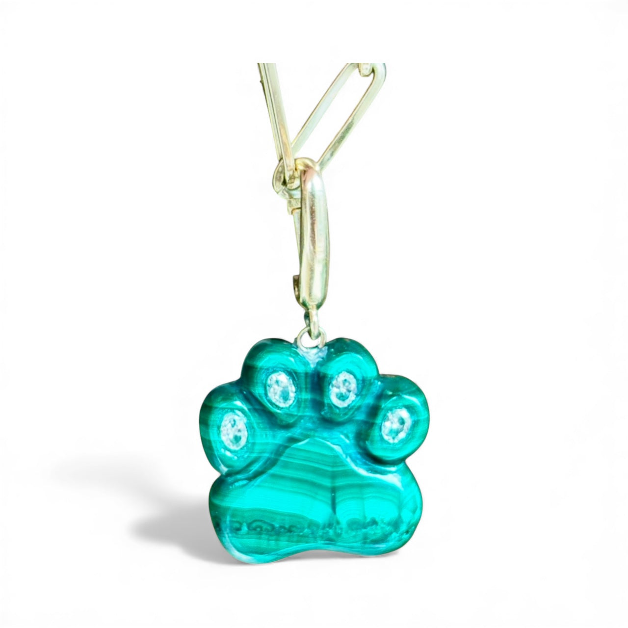 Dog Paw Pendant, Malachite & Diamonds