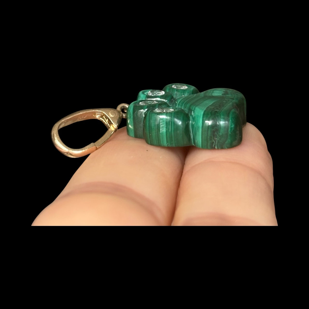 Dog Paw Pendant, Malachite & Diamonds