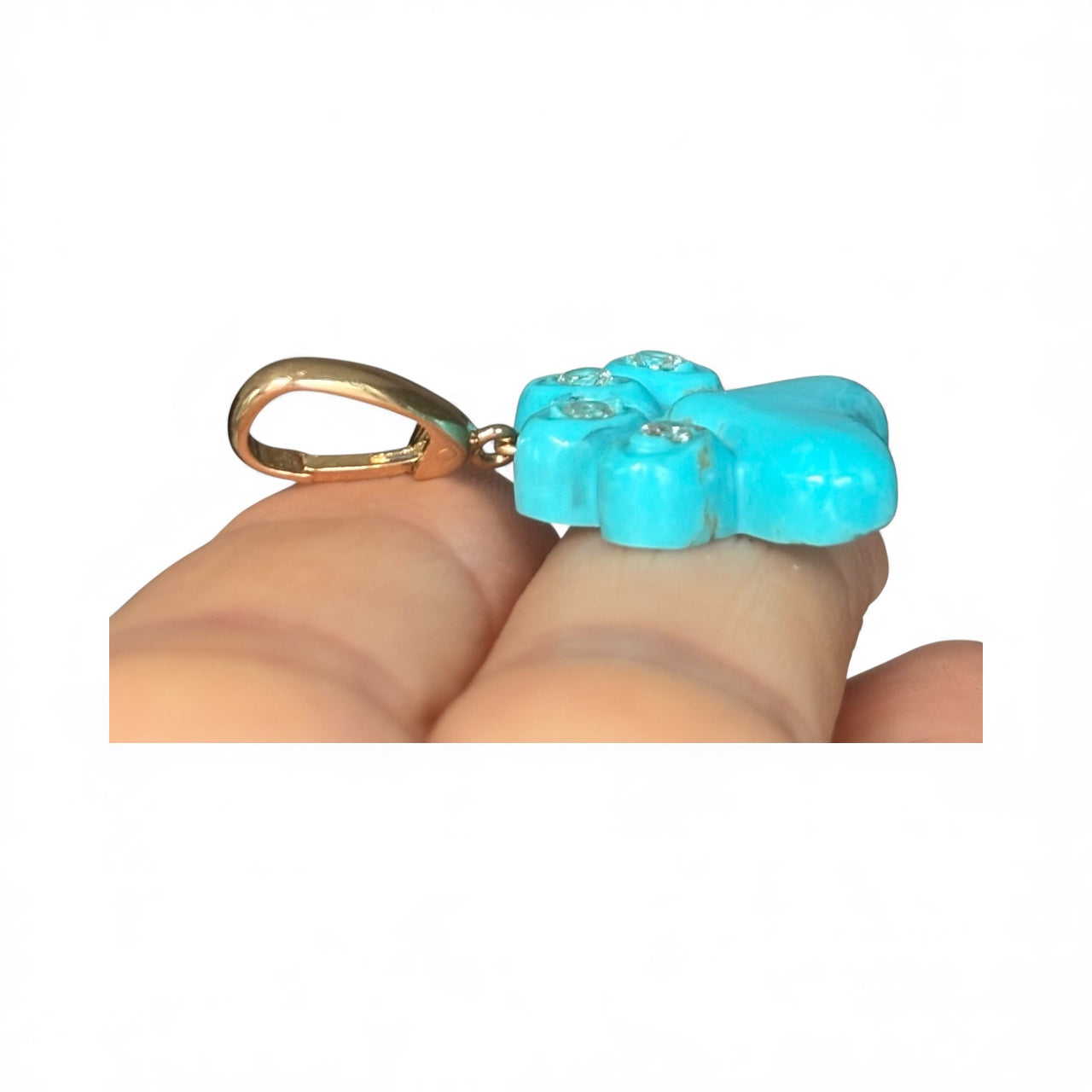 Dog Paw Pendant, Turquoise with Diamonds