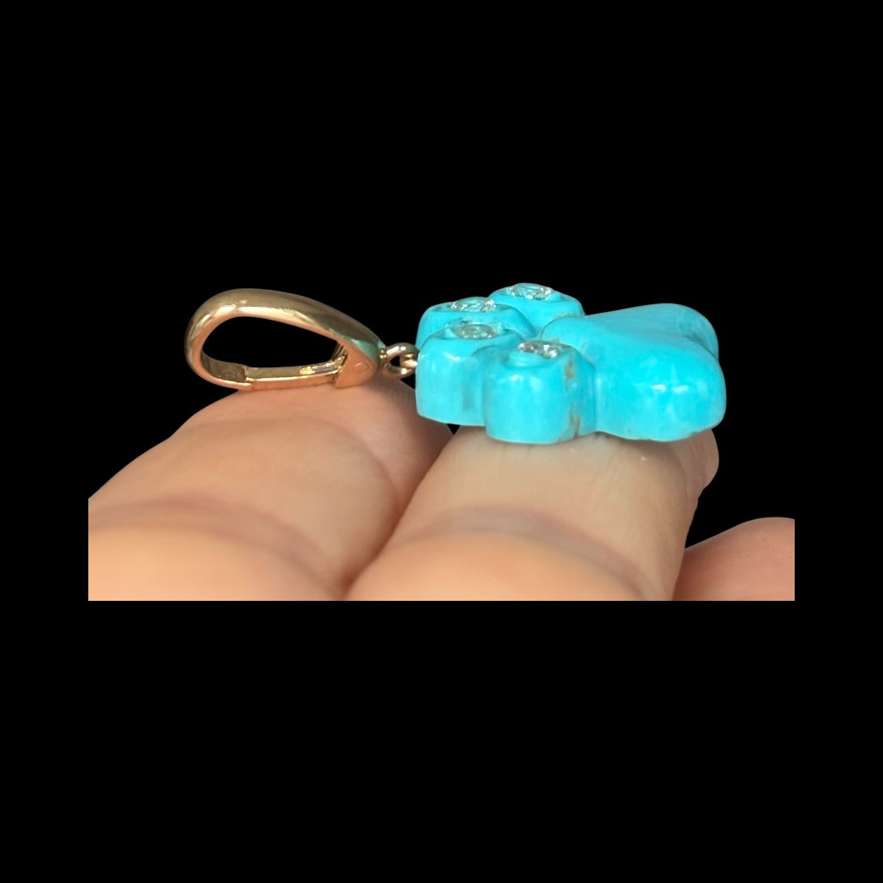 Dog Paw Pendant, Turquoise with Diamonds