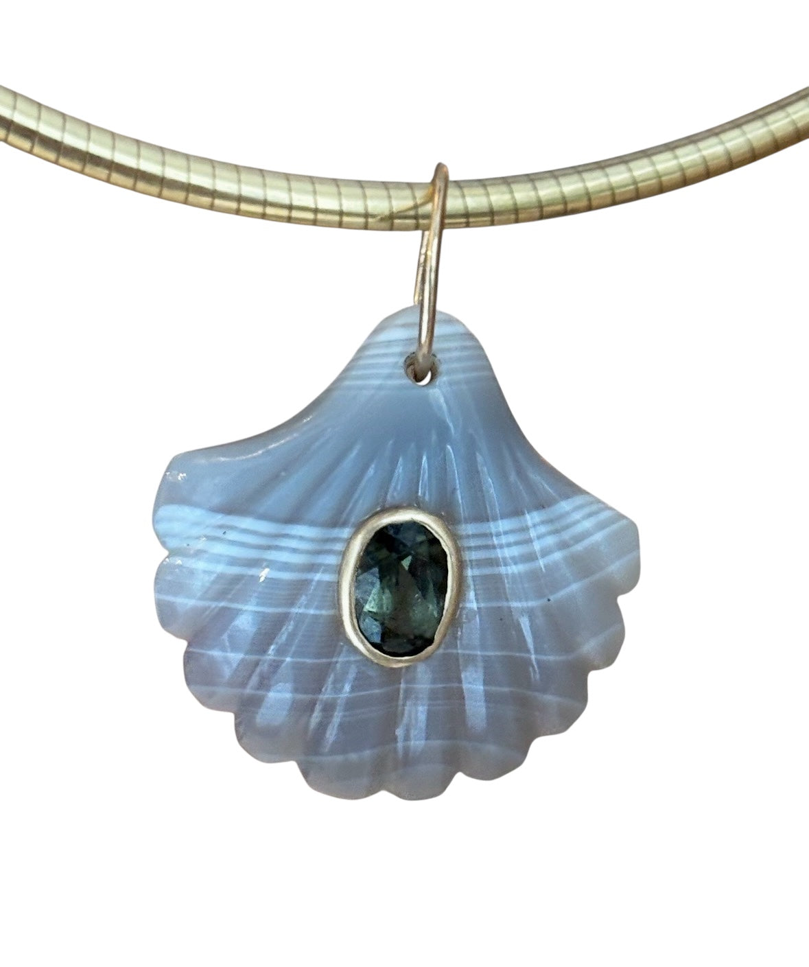 Laguna Agate Scallop Shell Pendant with Spinel