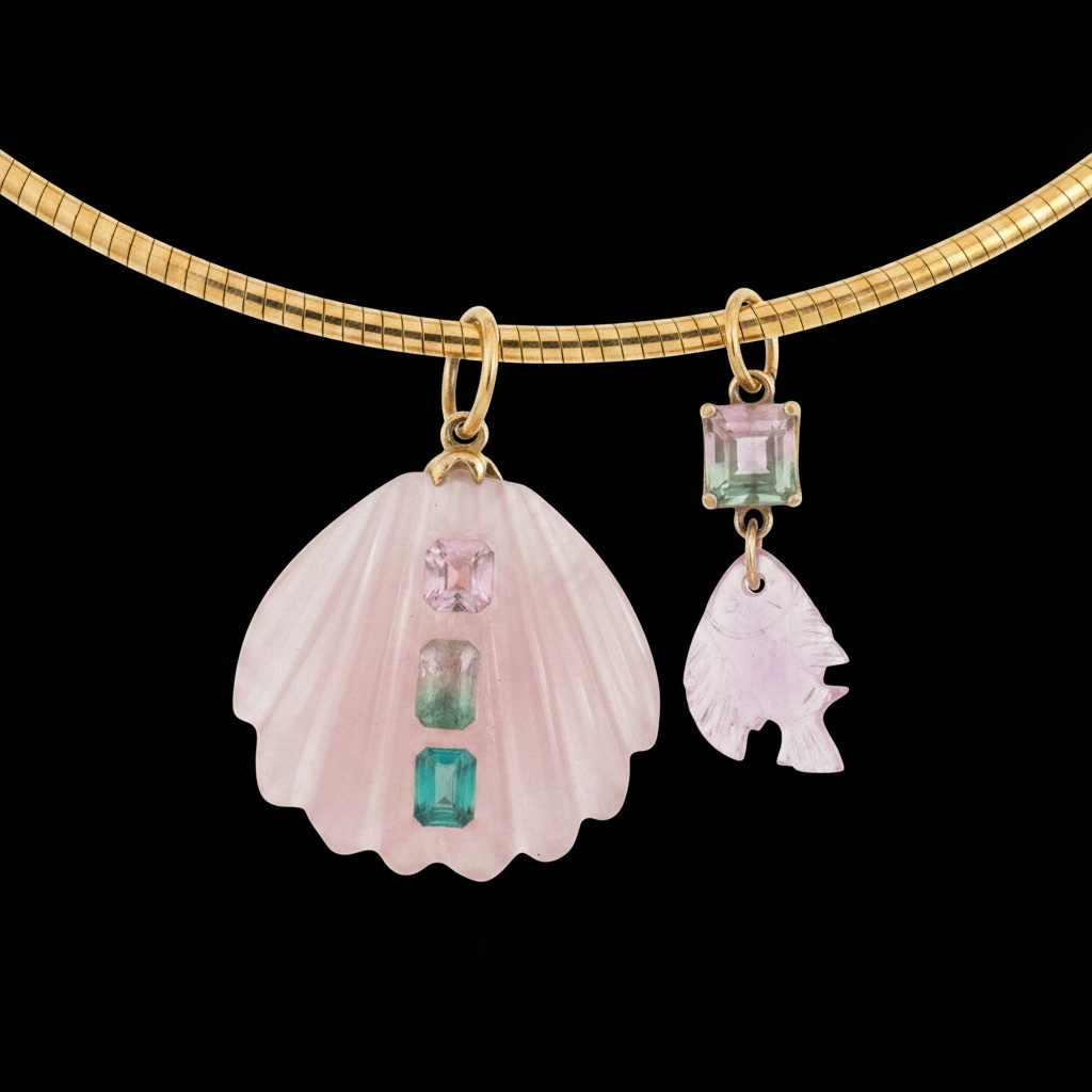 Pink Tourmaline Fish Pendant with Watermelon Tourmaline and 14k Gold